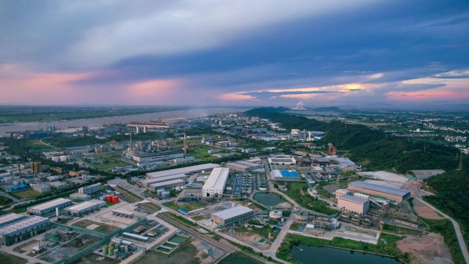 China factory capacity — aerial view of Chinese industrial manufacturing zone