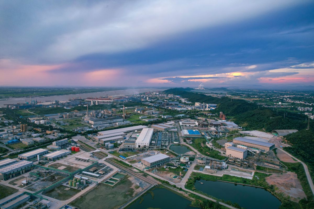 China factory capacity, aerial view of Chinese industrial manufacturing zone