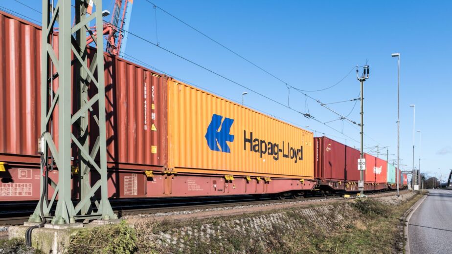 Container train on a rail corridor used for importing from china to central asia