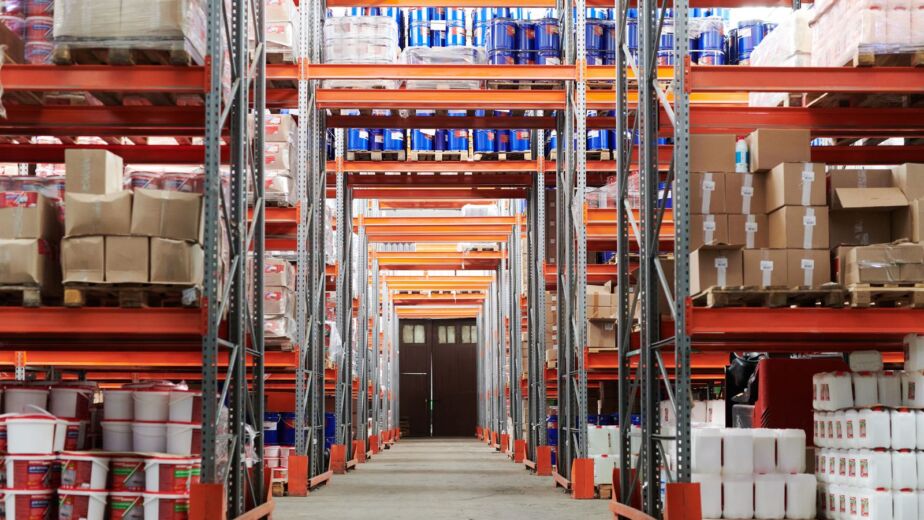 Stocked warehouse shelves supporting reordering from China at volume